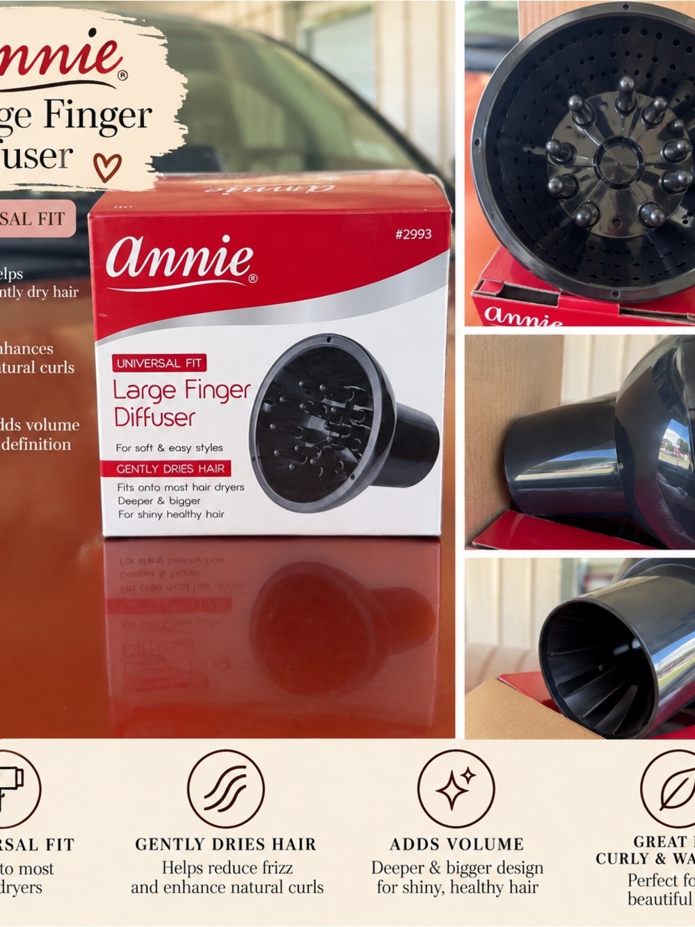 Annie Large Finger Diffuser #2993 Universal Fit Hair Dryer Attachmen